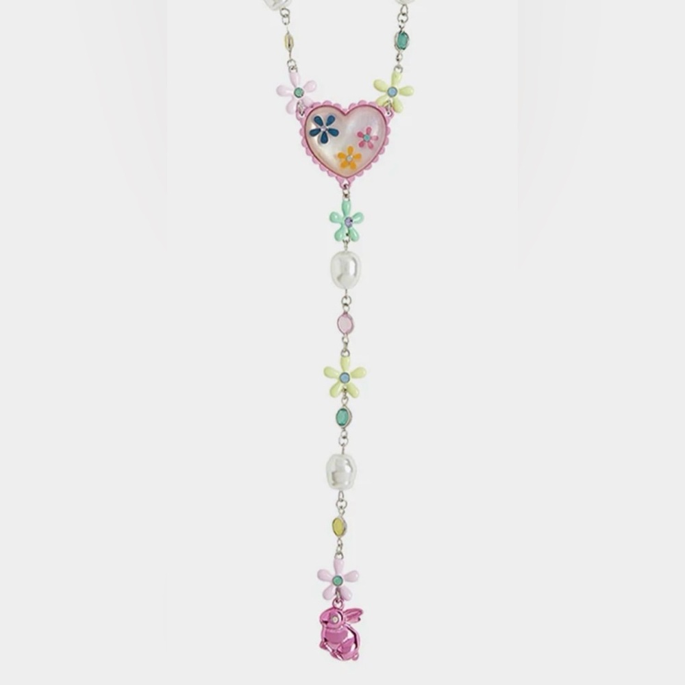 BETSEY JOHNSON Easter Y-Shaped Necklace with Charms Baubles and Bunny Rabbit NWT - Picture 8 of 10